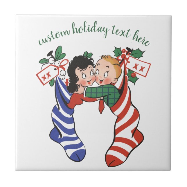 Vintage Christmas Stockings with Cute Children Tile (Front)