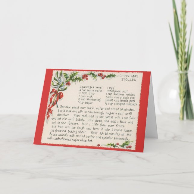 Vintage Christmas Stollen Recipe Christmas Card (Front)