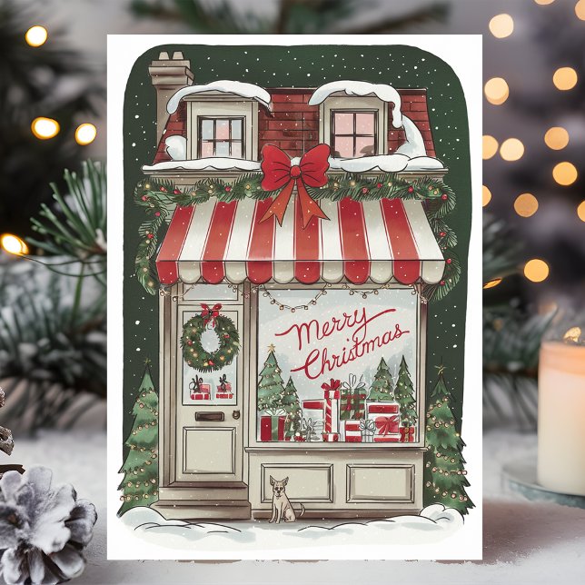 Vintage Christmas Storefront Holiday Card (Creator Uploaded)