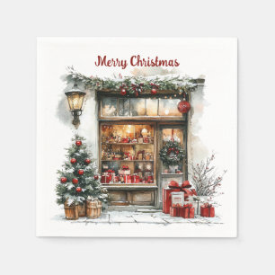 Vintage Christmas Storefront Shop Window Napkin