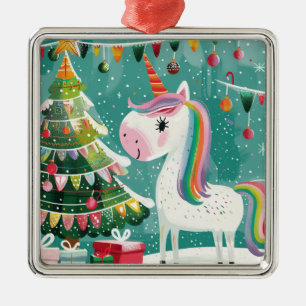 Vintage Christmas Storybook Unicorn Metal Tree Decoration