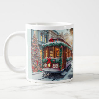Vintage Christmas Streetcar in Snow Large Coffee Mug