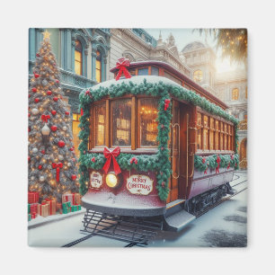 Vintage Christmas Streetcar in Snow Magnet