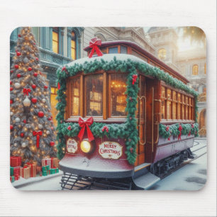 Vintage Christmas Streetcar in Snow Mouse Pad