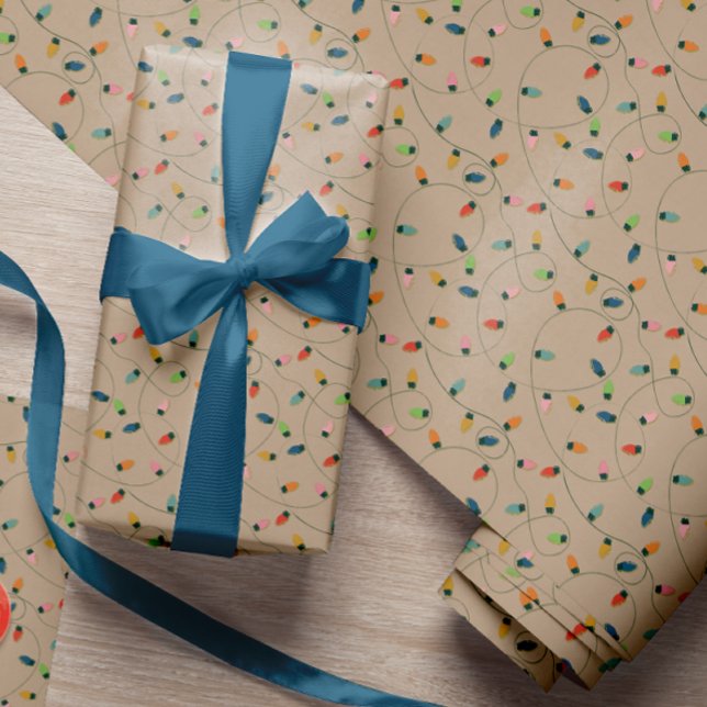 Vintage Christmas String Lights On Kraft Wrapping Paper (Creator Uploaded)