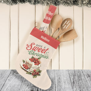 Vintage Christmas Sweet Cake Custom Name Large Christmas Stocking