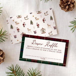 Vintage Christmas Tartan Baby Shower Diaper Raffle Enclosure Card