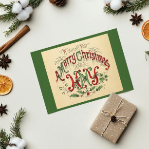 Vintage Christmas Tattoo Calligraphy Script Holiday Card