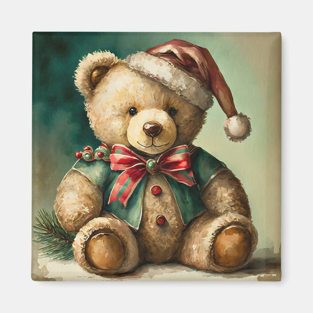 Vintage Christmas Teddy bear Magnet (Front)