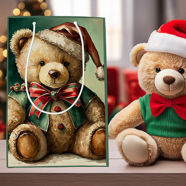 Vintage Christmas Teddy bear Medium Gift Bag (Creator Uploaded)