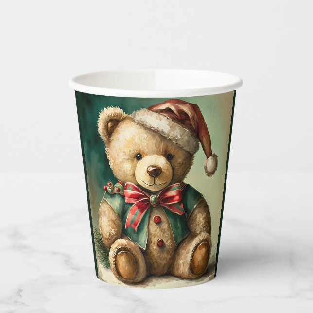 Vintage Christmas Teddy bear Paper Cups (Left)
