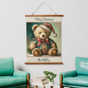 Vintage Christmas Teddy bear personalised Hanging Tapestry