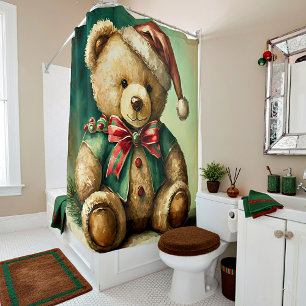 Vintage Christmas Teddy bear Shower Curtain