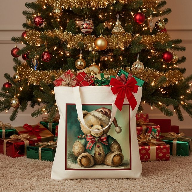 Vintage Christmas Teddy bear Tote Bag (Creator Uploaded)