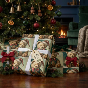 Vintage Christmas Teddy bear Wrapping Paper