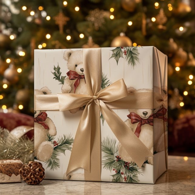 Vintage Christmas Teddy Bear Wrapping Paper (Creator Uploaded)