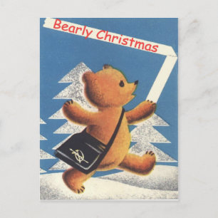 Vintage Christmas,  Teddy, bearly Christmas Holiday Postcard