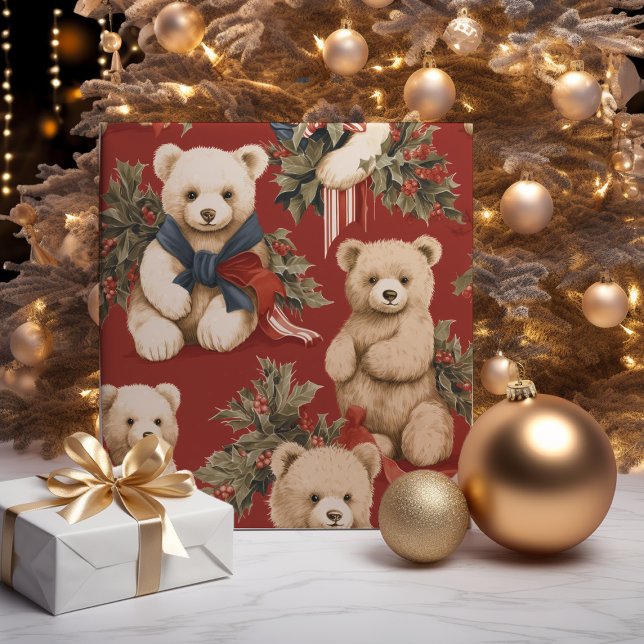 Vintage Christmas Teddy Bears  Wrapping Paper (Creator Uploaded)