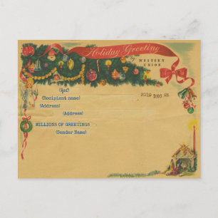 Vintage Christmas telegram (Customisable) Postcard