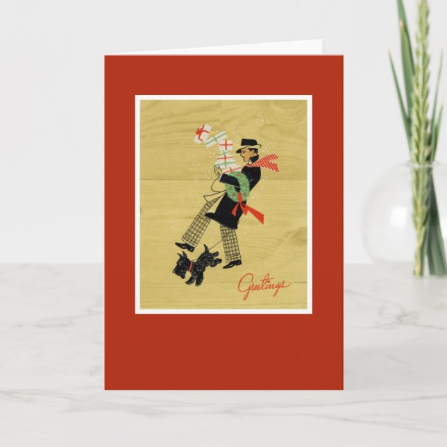 Vintage Christmas Terrier Dog Holiday Card (Front)