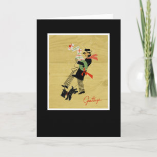 Vintage Christmas Terrier Dog Holiday Card