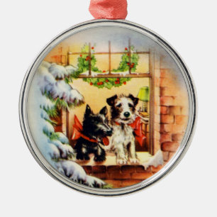 Vintage Christmas Terrier Dog Metal Tree Decoration