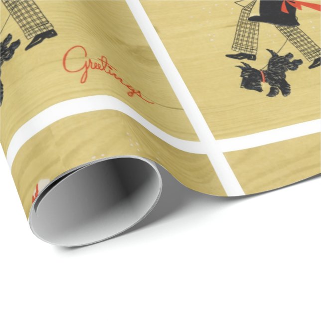 Vintage Christmas Terrier Dog Wrapping Paper (Roll Corner)