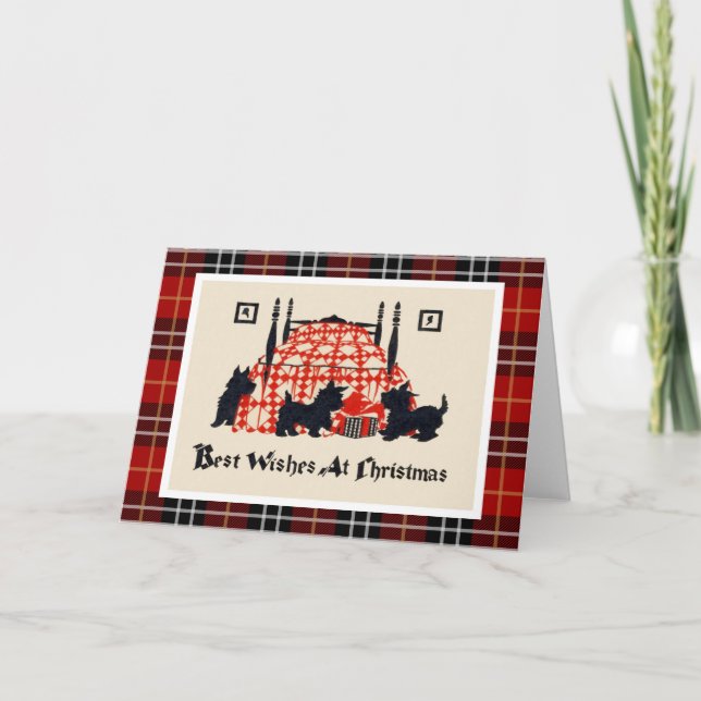 Vintage Christmas Terrier Dogs Holiday Card (Front)