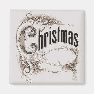 Vintage Christmas Text with Ornate Border Magnet