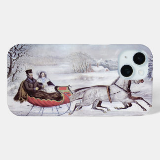 Vintage Christmas, The Road Winter, Sleigh Horse iPhone 15 Case