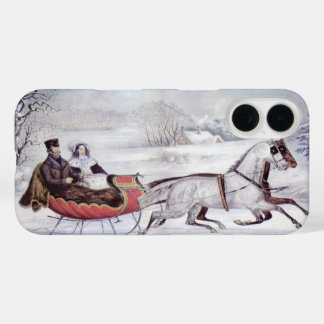 Vintage Christmas, The Road Winter, Sleigh Horse iPhone 16 Case