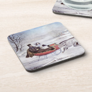 Vintage Christmas, The Road Winter, Sleigh Horse Coaster