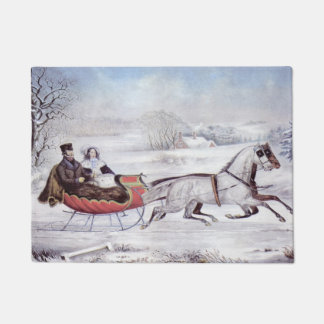Vintage Christmas, The Road Winter, Sleigh Horse Doormat