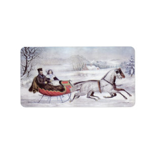 Vintage Christmas, The Road Winter, Sleigh Horse Label