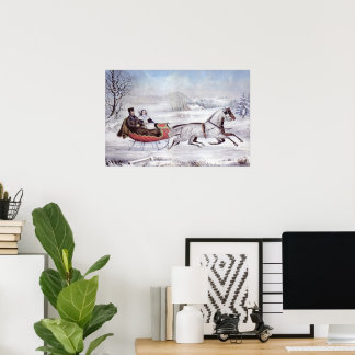 Vintage Christmas, The Road Winter, Sleigh Horse Poster