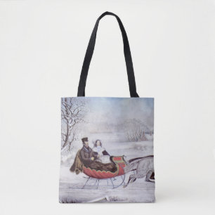 Vintage Christmas, The Road Winter, Sleigh Horse Tote Bag