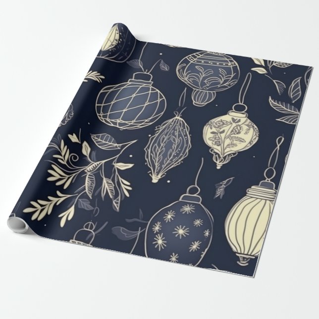 Vintage Christmas theam pattern grey Wrapping Paper (Unrolled)