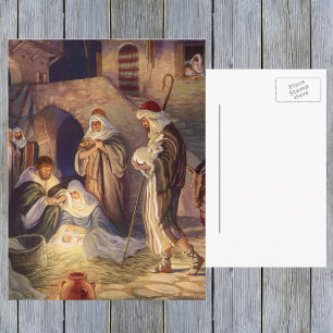 Vintage Christmas, Three Shepherds and Baby Jesus Holiday Postcard