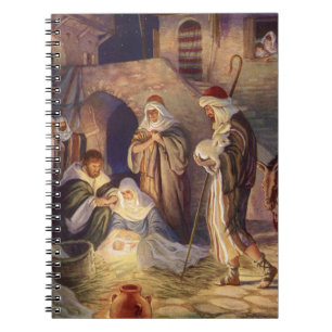 Vintage Christmas, Three Shepherds and Baby Jesus Spiral Notebook