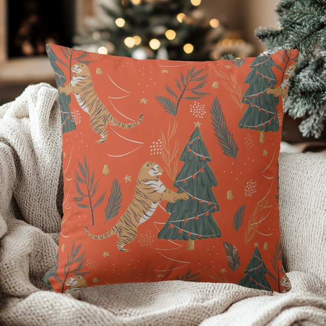 Vintage Christmas Tiger and Christmas Tree Cushion (Creator Uploaded)