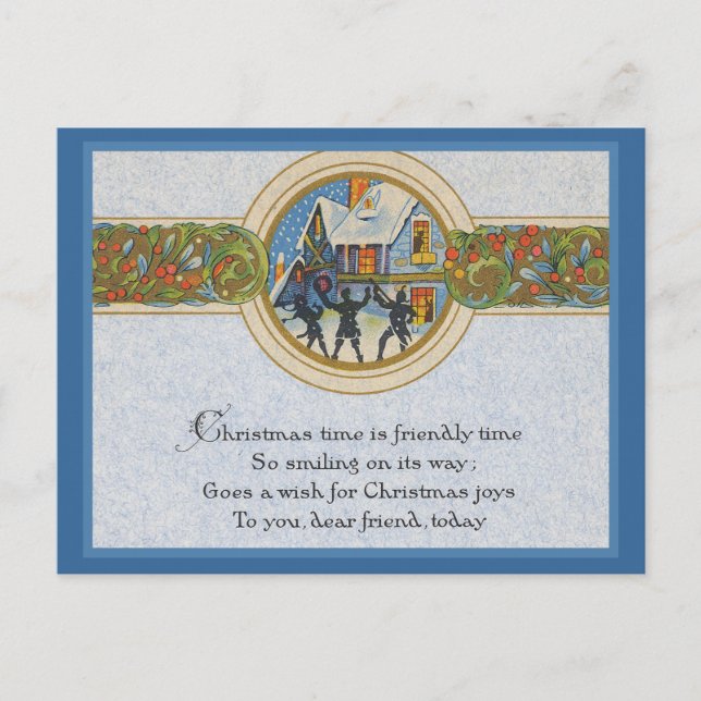 Vintage Christmas Time Holiday Postcard (Front)