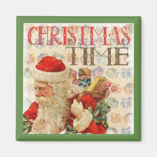Vintage Christmas Time Santa Claus Magnet