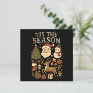 Vintage Christmas Tis' the Season Retro Santa Holiday Card