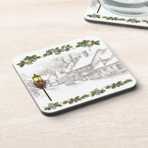 Vintage Christmas Town Cork Coaster