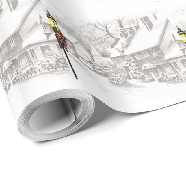 Vintage Christmas Town Wrapping Paper (Roll Corner)