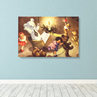 Vintage Christmas Toys, Dancing Dolls, Teddy Bears Canvas Print