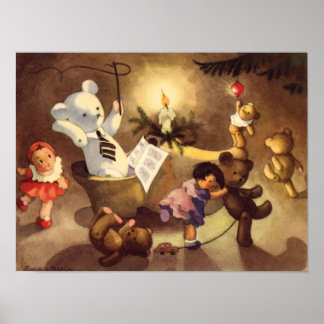 Vintage Christmas Toys, Dancing Dolls, Teddy Bears Poster