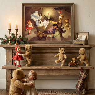 Vintage Christmas Toys, Dancing Dolls, Teddy Bears Poster