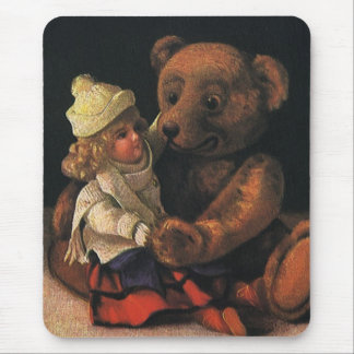 Vintage Christmas Toys, Doll and a Teddy Bear Mouse Pad