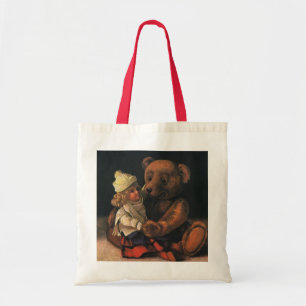 Vintage Christmas Toys, Doll and a Teddy Bear Tote Bag